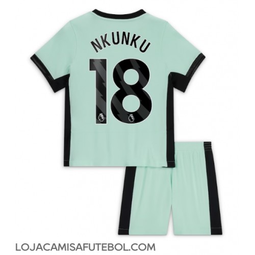 Camisa de Futebol Chelsea Christopher Nkunku #18 Equipamento Alternativo Infantil 2023-24 Manga Curta (+ Calças curtas)